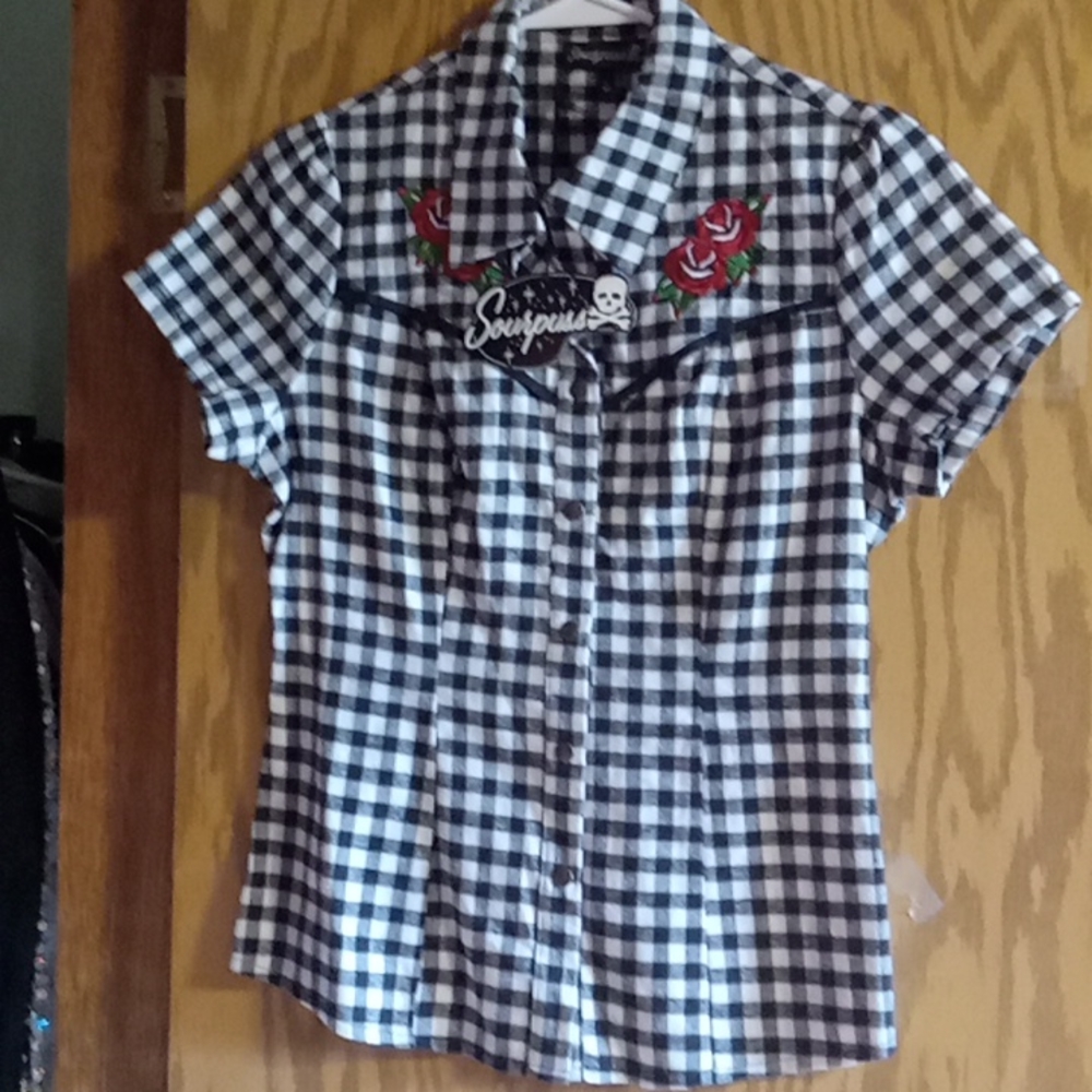 Sourpuss gingham Shirt NWT